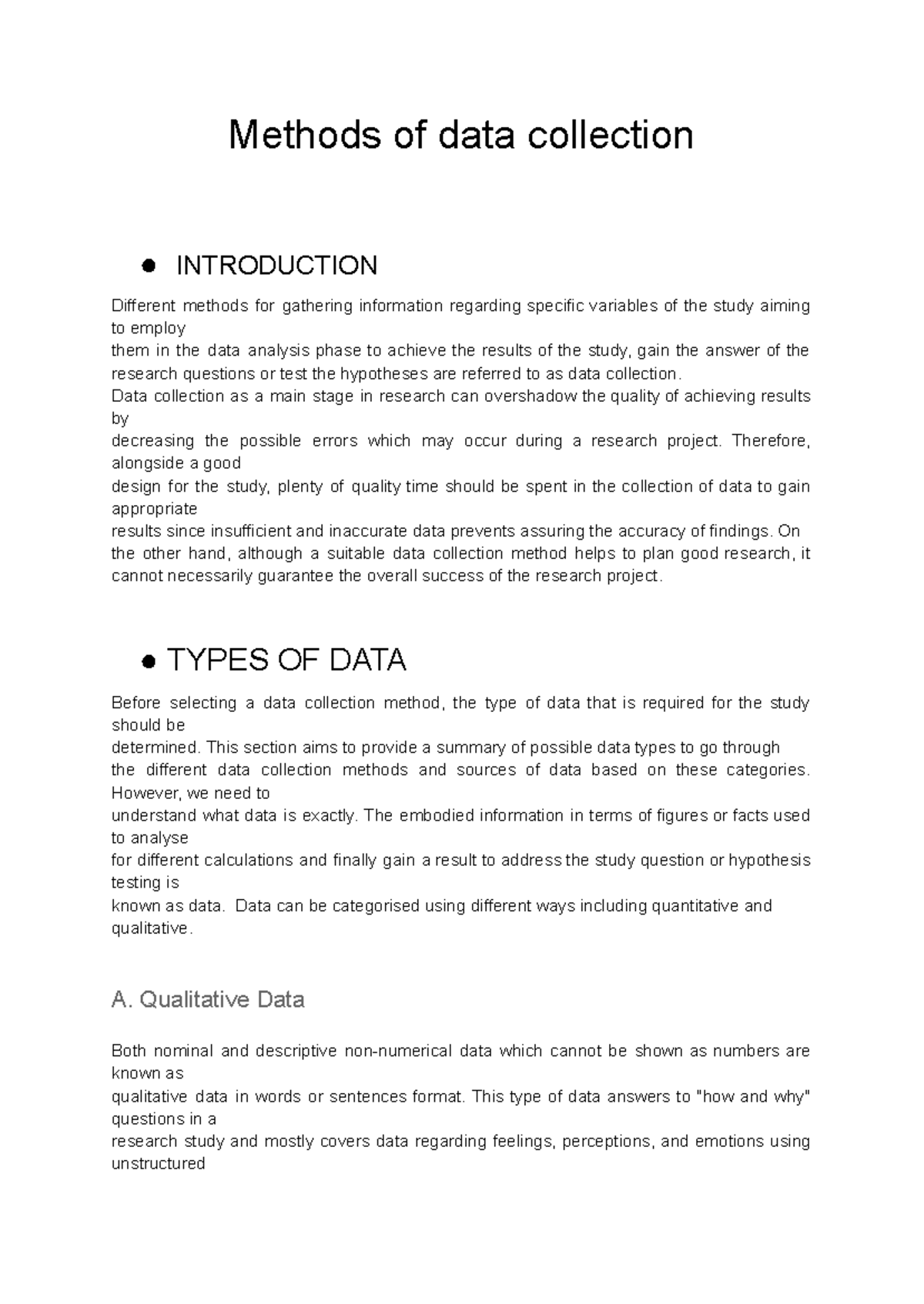 Data collection methods - Methods of data collection INTRODUCTION ...