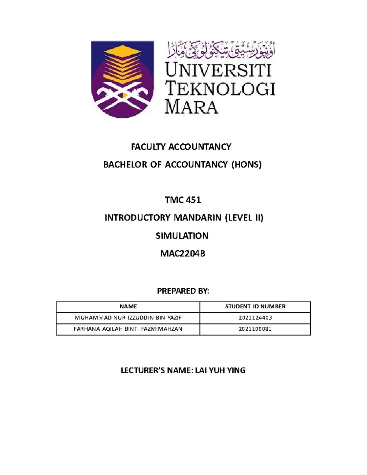 Tmc Simulation This Is Script For You Faculty Accountancy Bachelor Tmc Simulation This Is Script For You Faculty Accountancy Bachelor