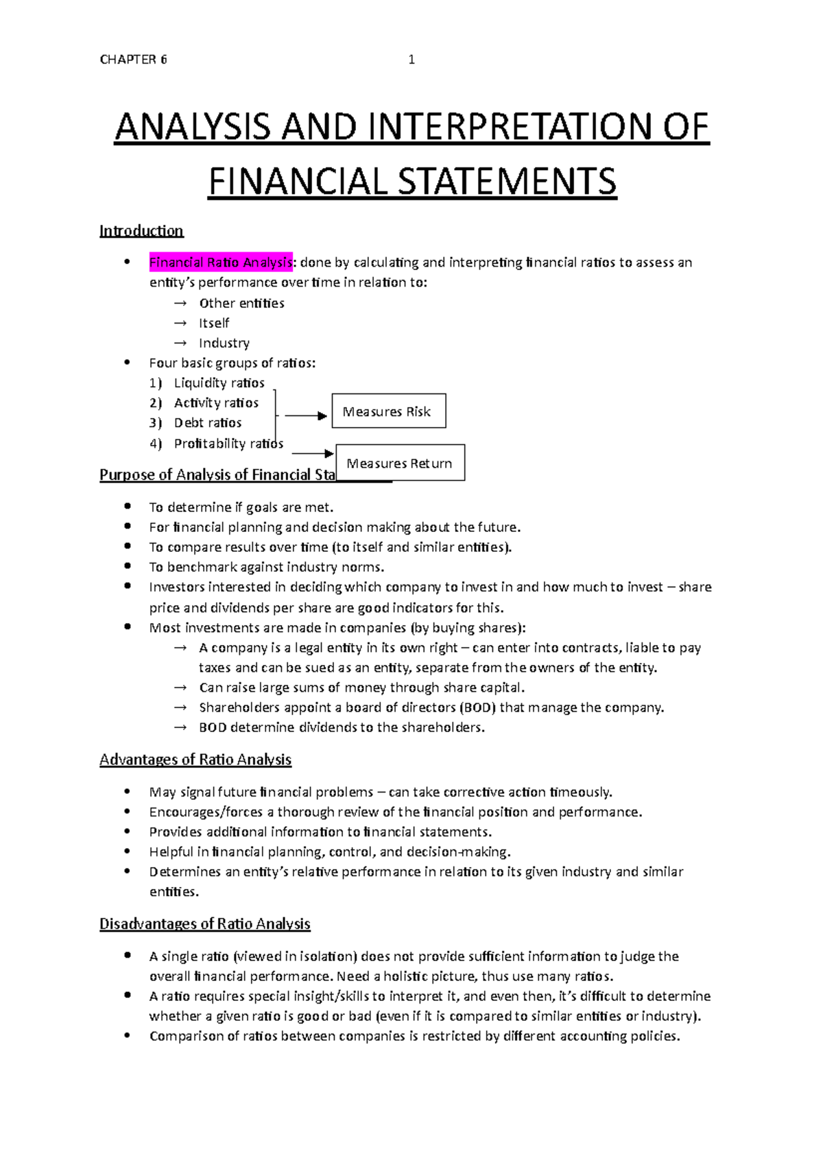 Chapter 6 - WHAT YOU NEED TO KNOW FOR THE EXAM - ANALYSIS AND ...