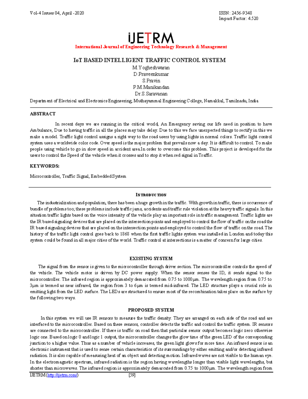 IOT Based Intelligent Traffic Control System - Impact Factor: 4 ...