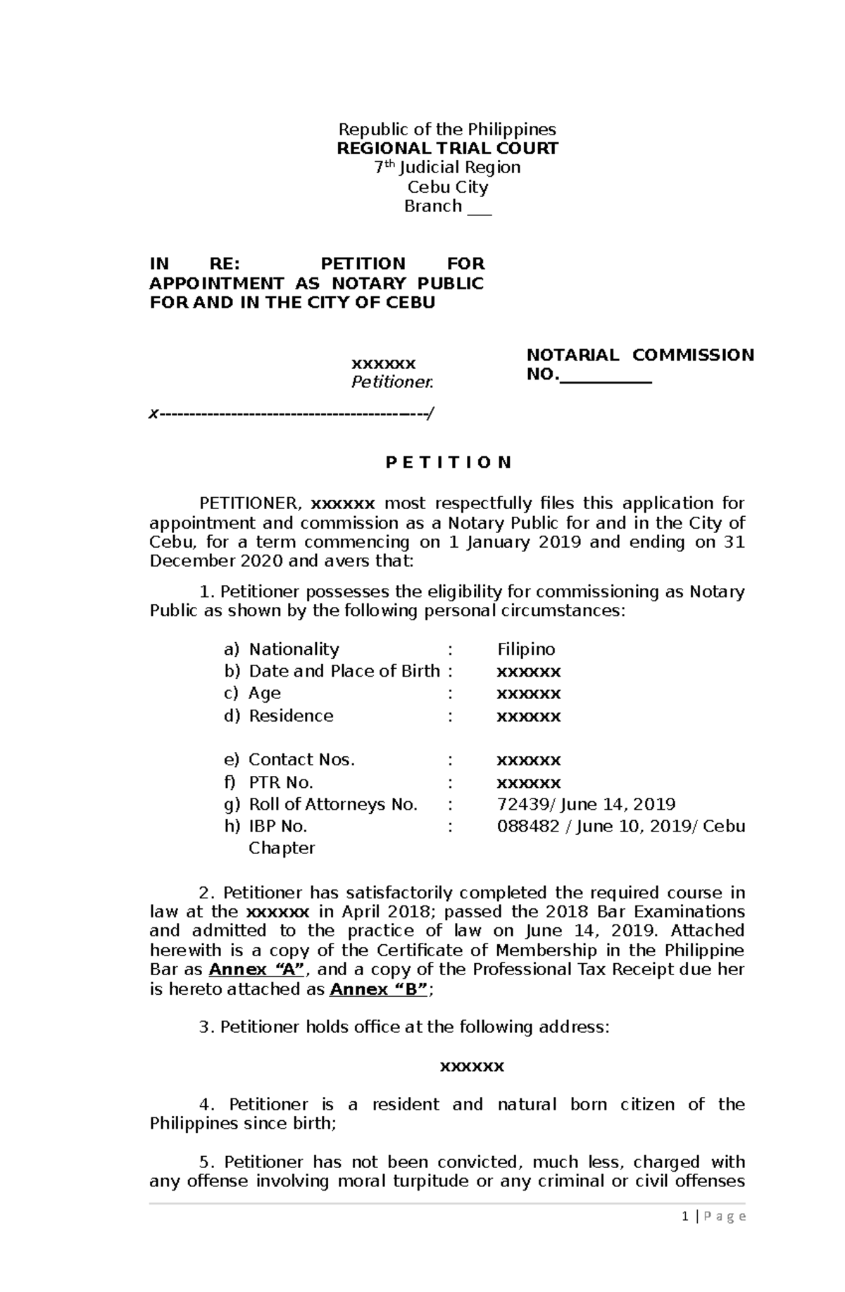 New Notarial Template Republic Of The Philippines Regional Trial Court 7 Th Judicial Region 1976