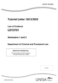 LEV3701 - Unisa - Law Of Evidence - Studocu