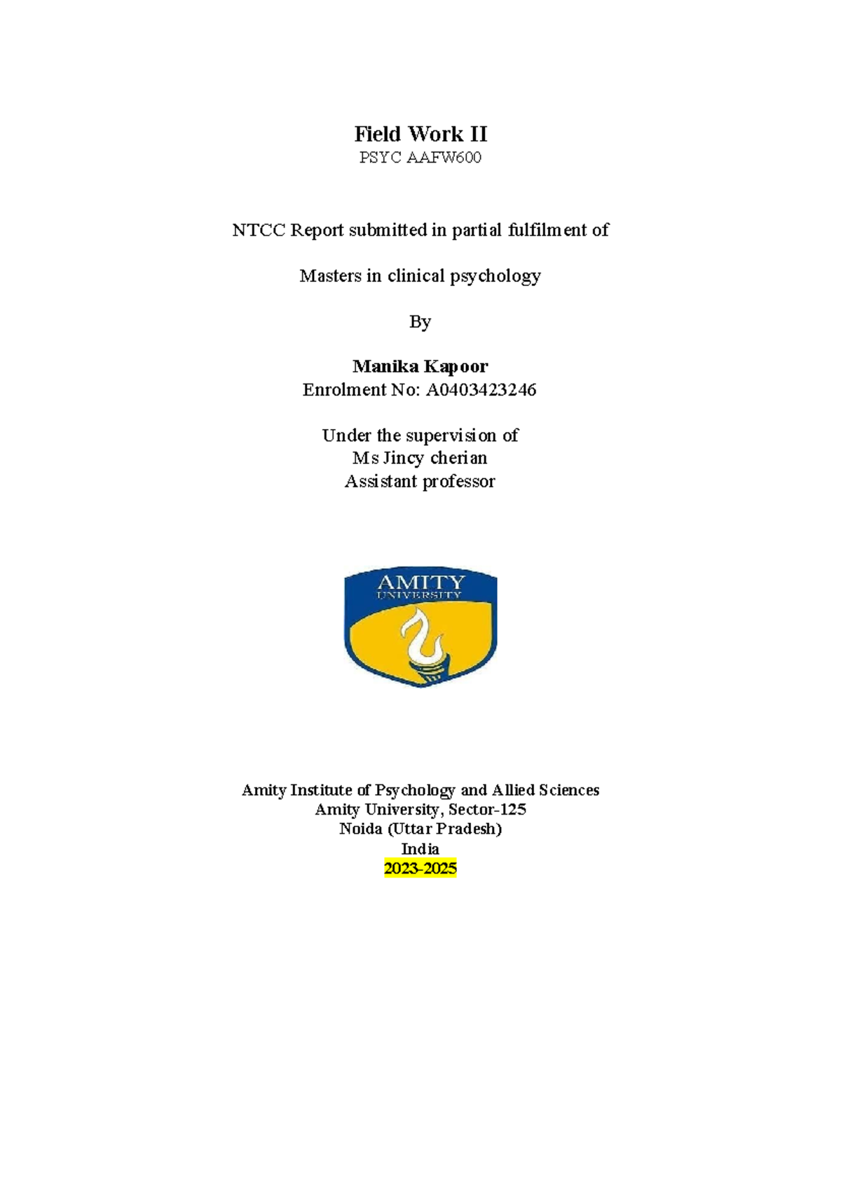 Cover-Initial Pages (IMA8, MA2) - Field Work II PSYC AAFW NTCC Report ...