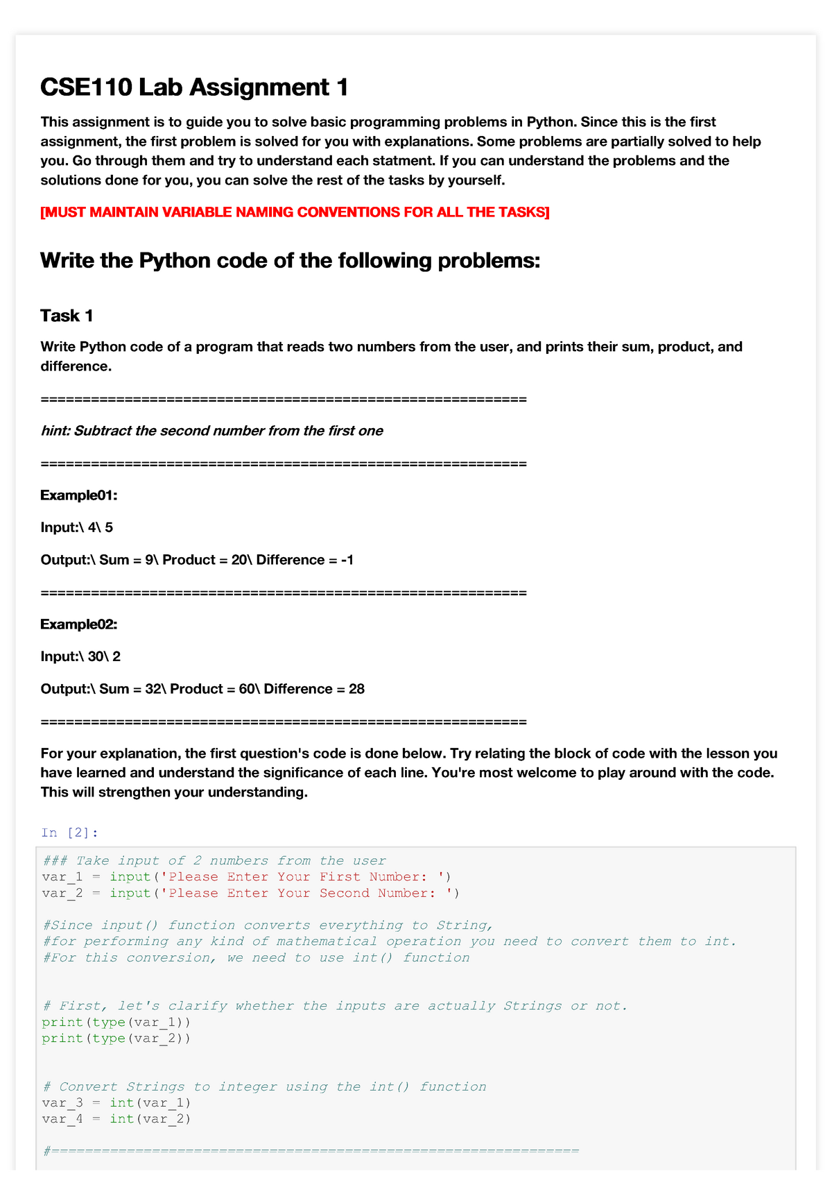 computer programming assignment statement