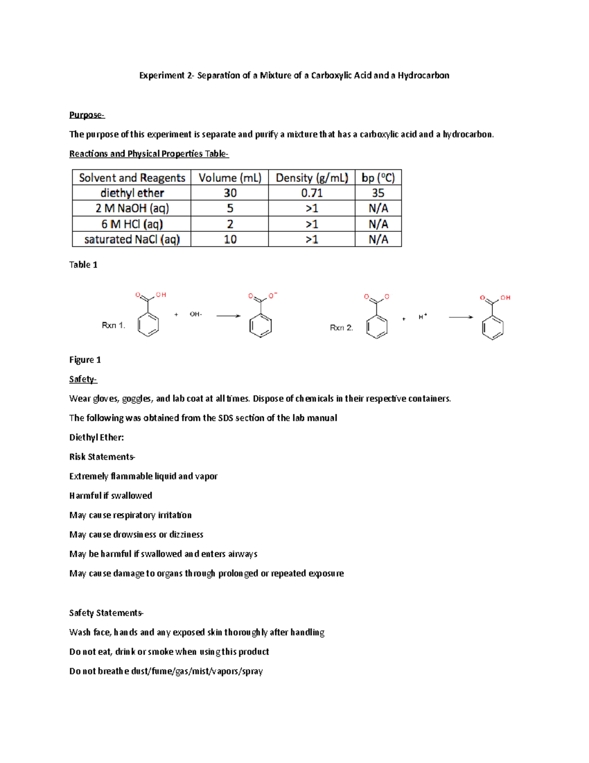 CHEM 3105 Lab 2 Report Experiment 2 Separation of a Mixture of a