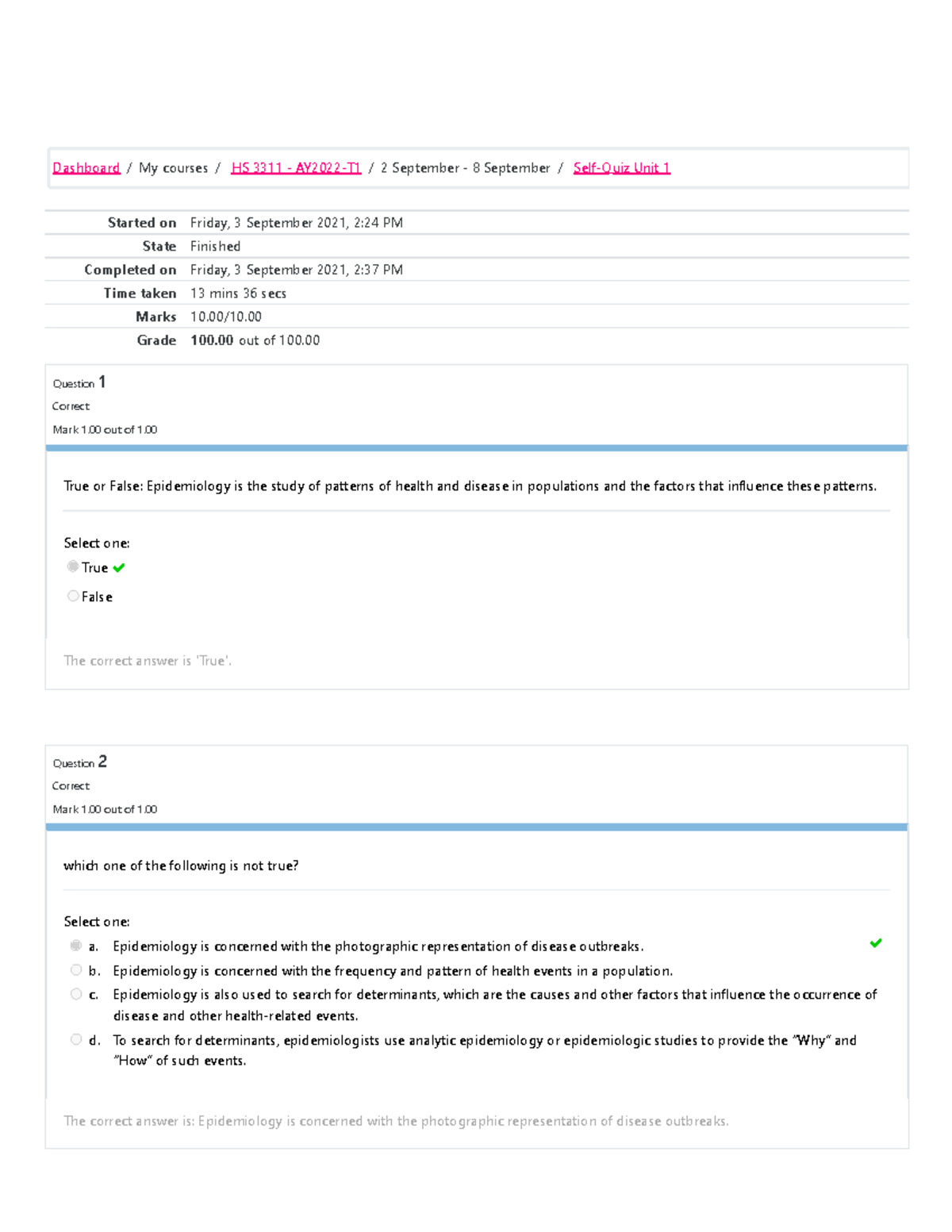 Self-Quiz Unit 1 Attempt Review HS 3311 - Epidemiology Retake - Started ...