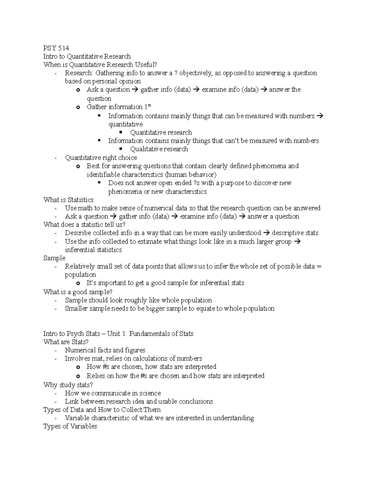 PSY 514 - Dr. Knowles - PSY 514 Intro to Quantitative Research When is ...