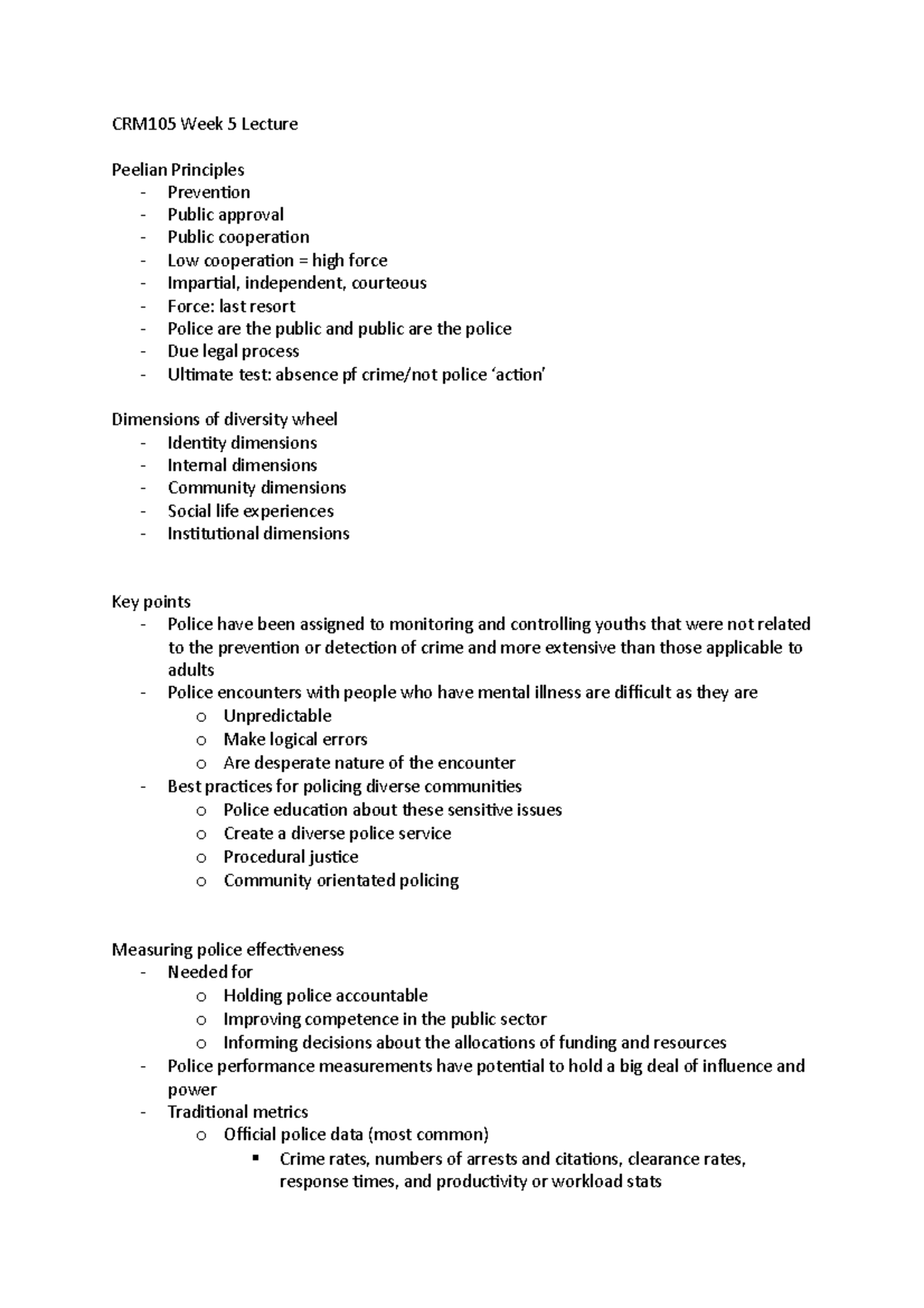 CRM105 Week 5 Lecture - CRM105 Week 5 Lecture Peelian Principles ...