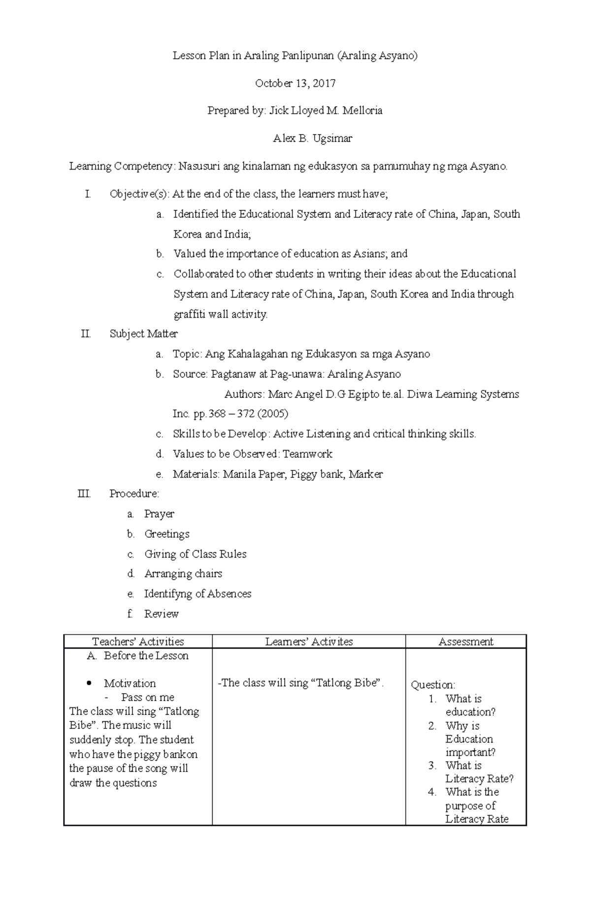 San Agustin Pir Template On Lesson Planning Pdf Lesson Plan – eroppa