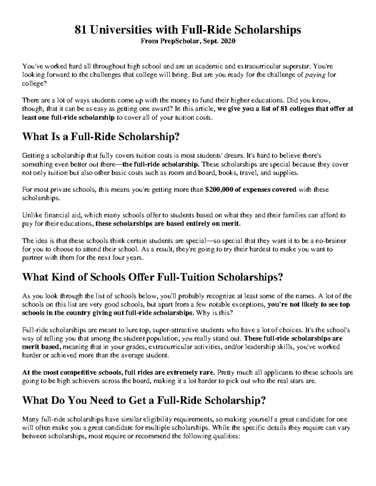 Colleges With Full-ride Scholarships - 81 Universities With Full-Ride ...