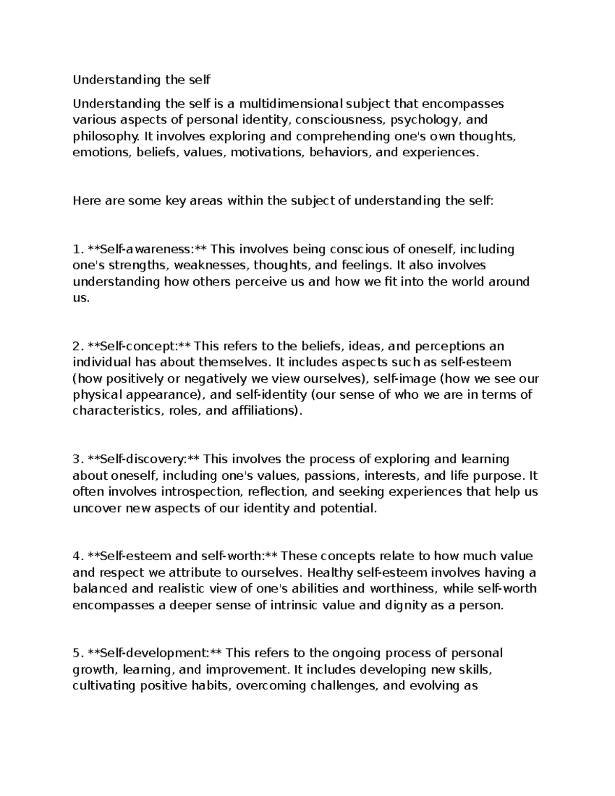 Understanding the self - Understanding the self Understanding the self ...