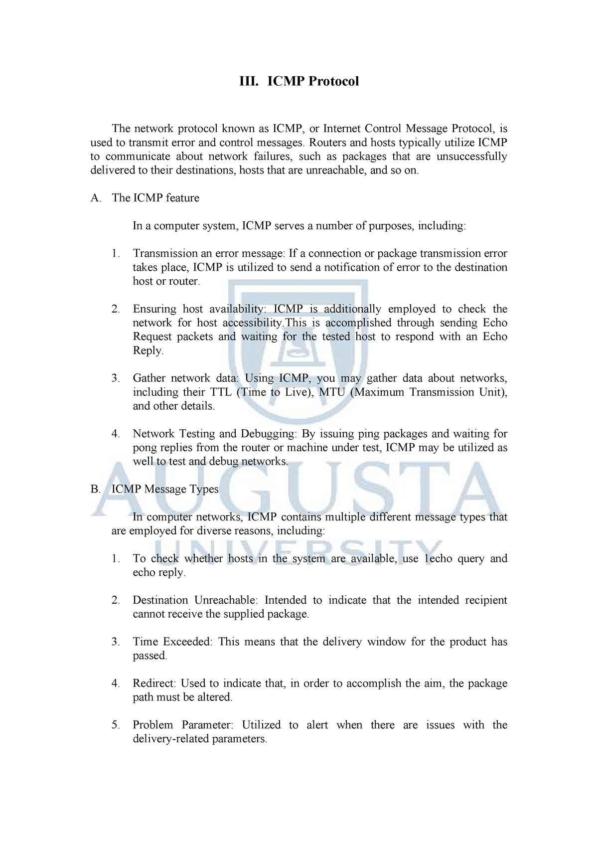 Chapter III-IV Network Protocol - III. ICMP Protocol The network ...