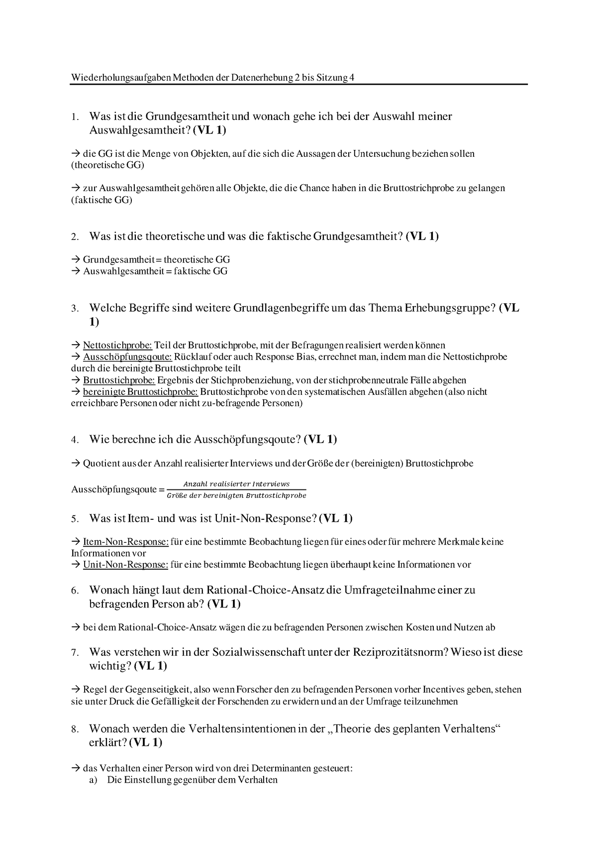 Wiederholungsaufgaben Methoden Der Datenerhebung 2 Bis Sitzung 4 - Was ...