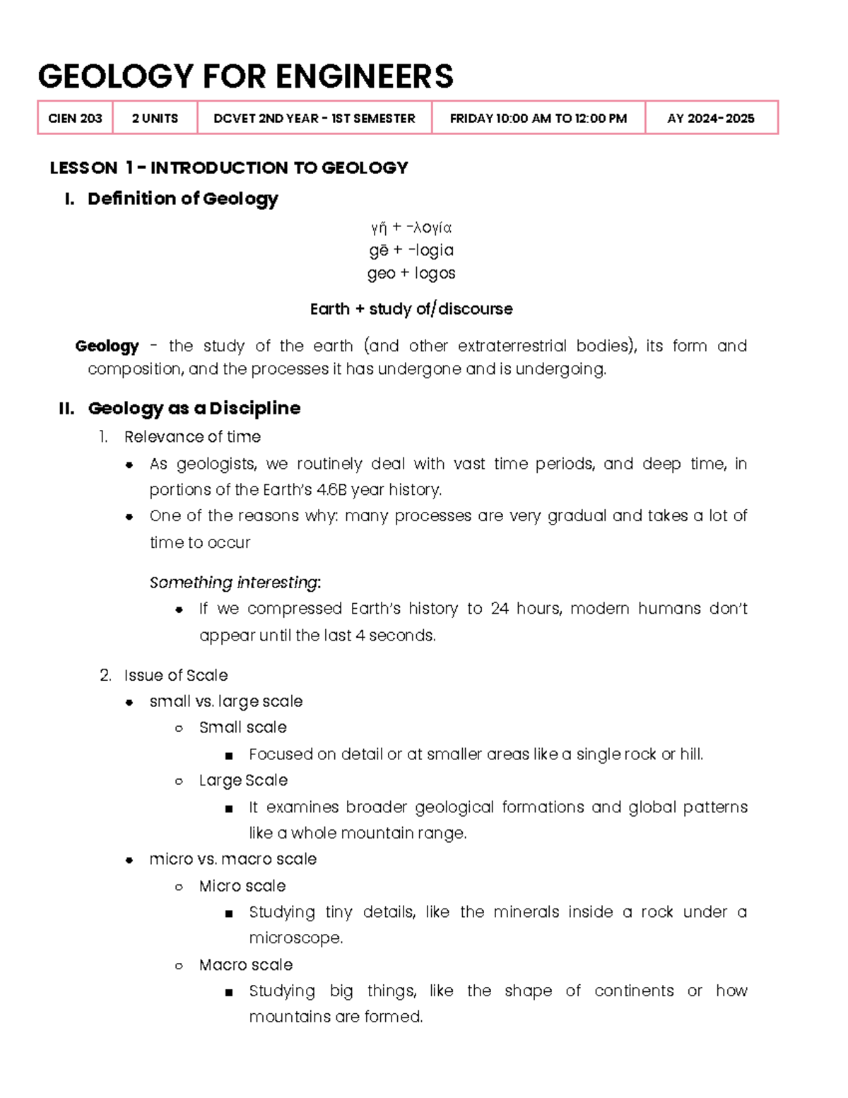 Geology-FOR- Engineers-1 - GEOLOGY FOR ENGINEERS CIEN 203 2 UNITS DCVET ...