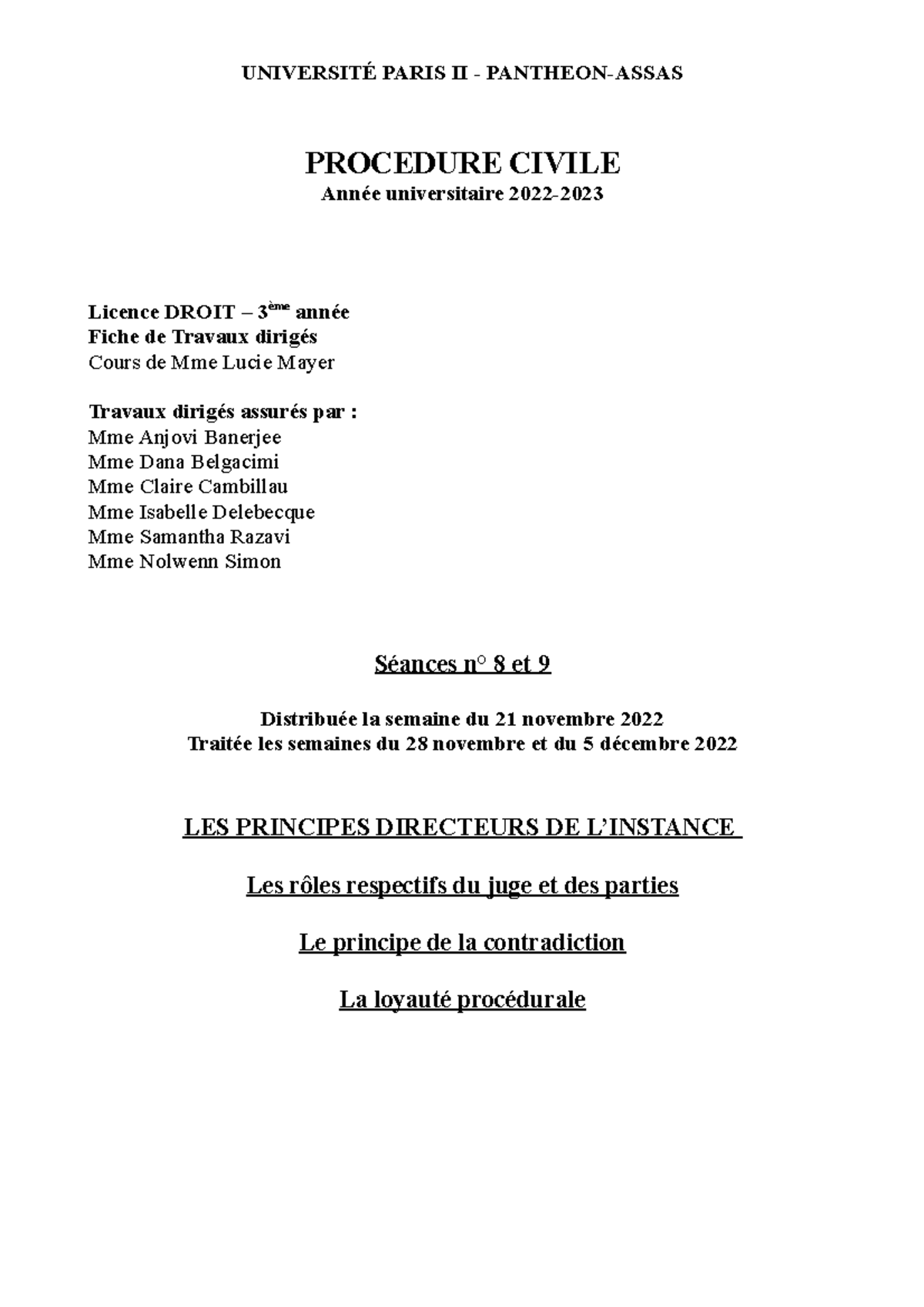 L3 22-23-TD N Â° 8 Et 9-Principes Directeurs - UNIVERSITÉ PARIS II ...