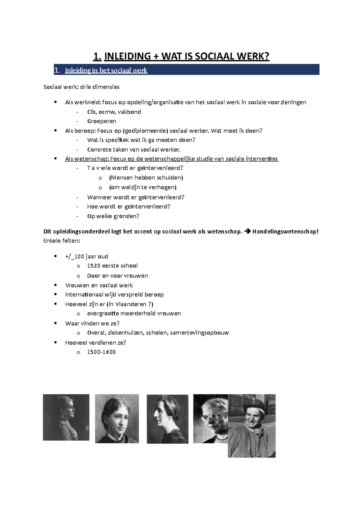 Studie Sw Hoofdstuk 1+2 - 1. INLEIDING + WAT IS SOCIAAL WERK? 1 ...