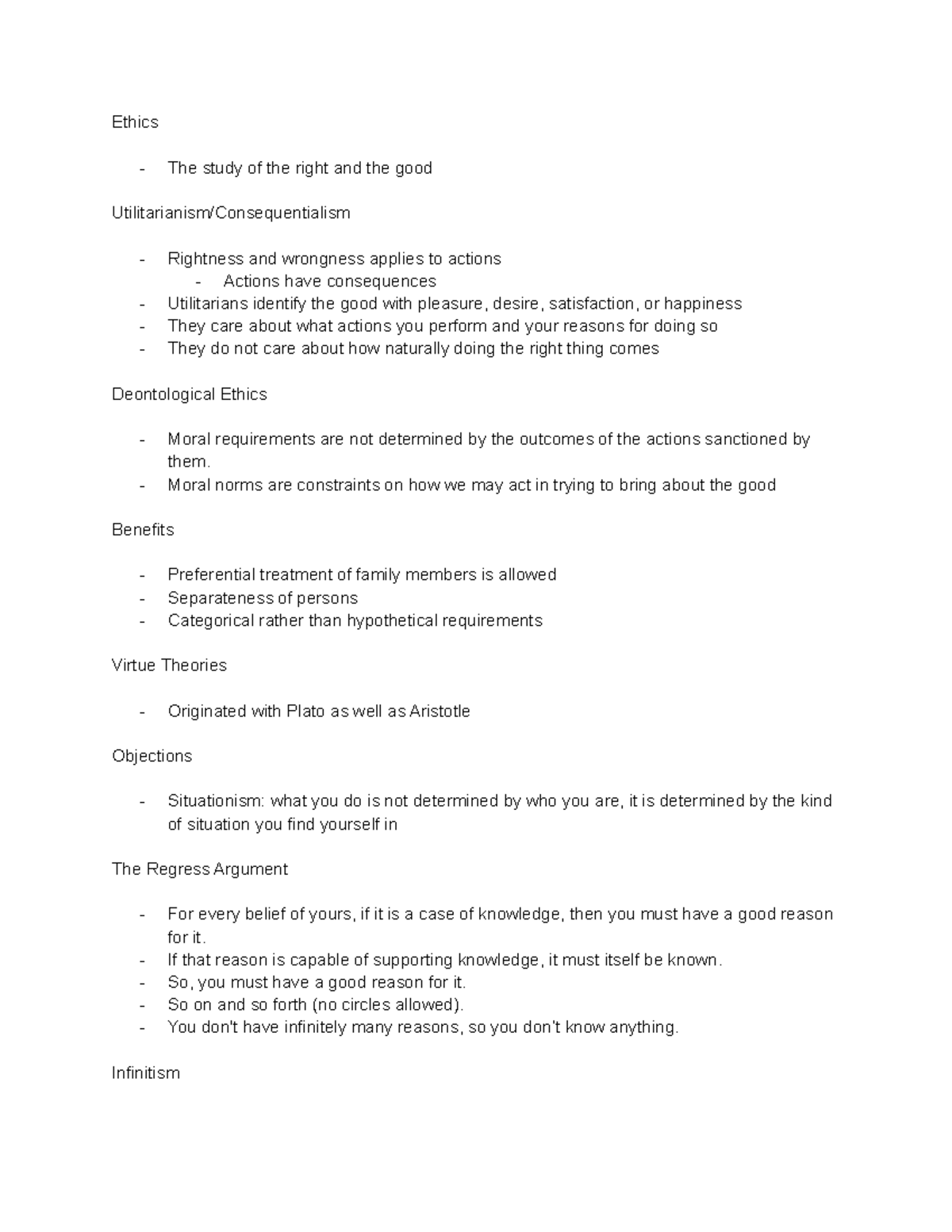 Philosophy Notes Day 1 - Ethics - The study of the right and the good ...