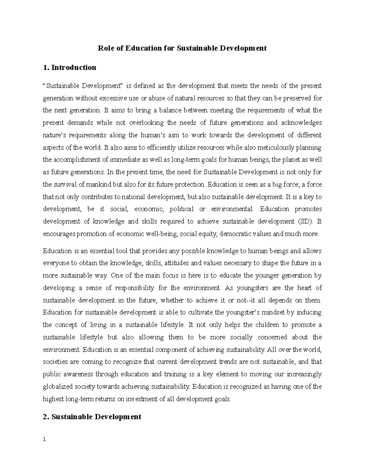 Sadin eco - about sustainable development - Role of Education for ...
