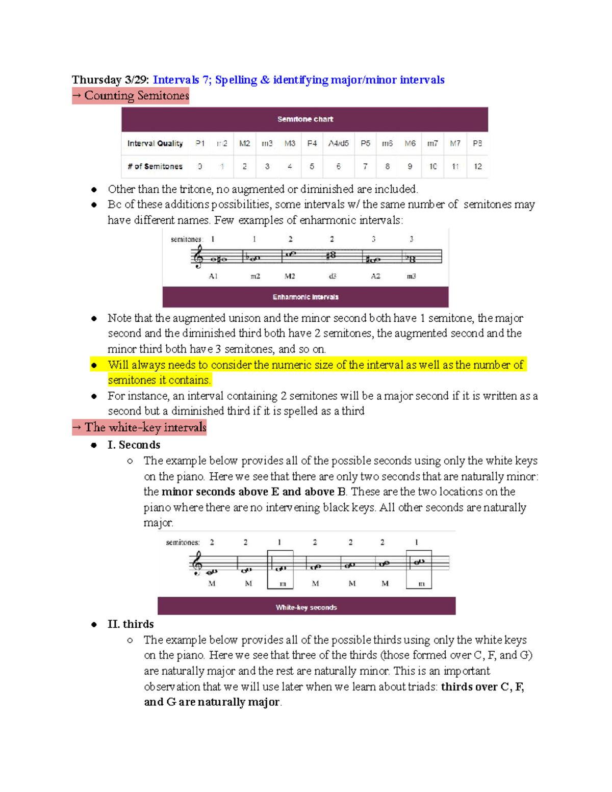 Notes - Spelling and identifying major/minor intervals - Thursday 3/29 ...