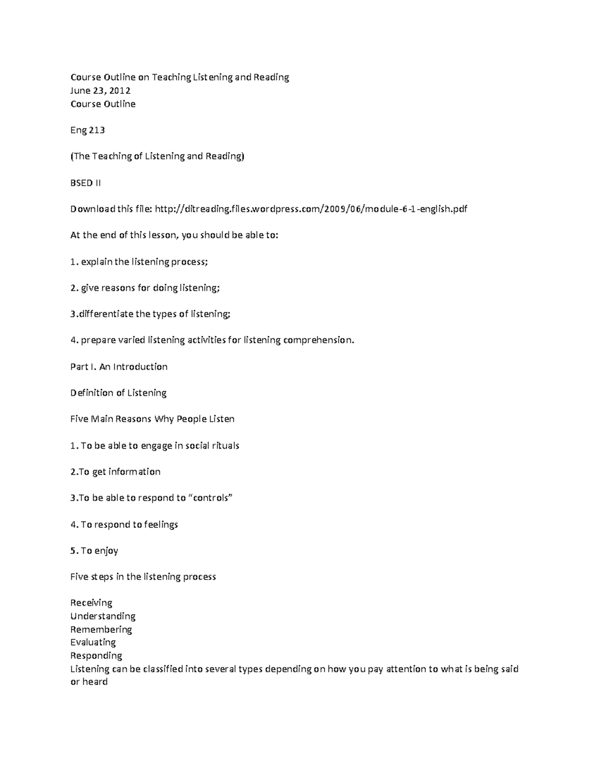 113476249 Developmental Reading 2 - Course Outline on Teaching ...