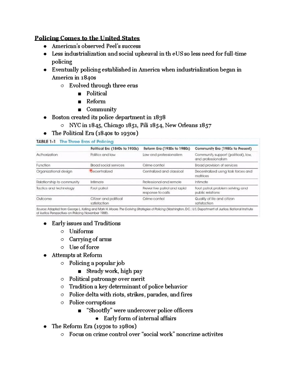 Policing Comes to the United States - Studocu