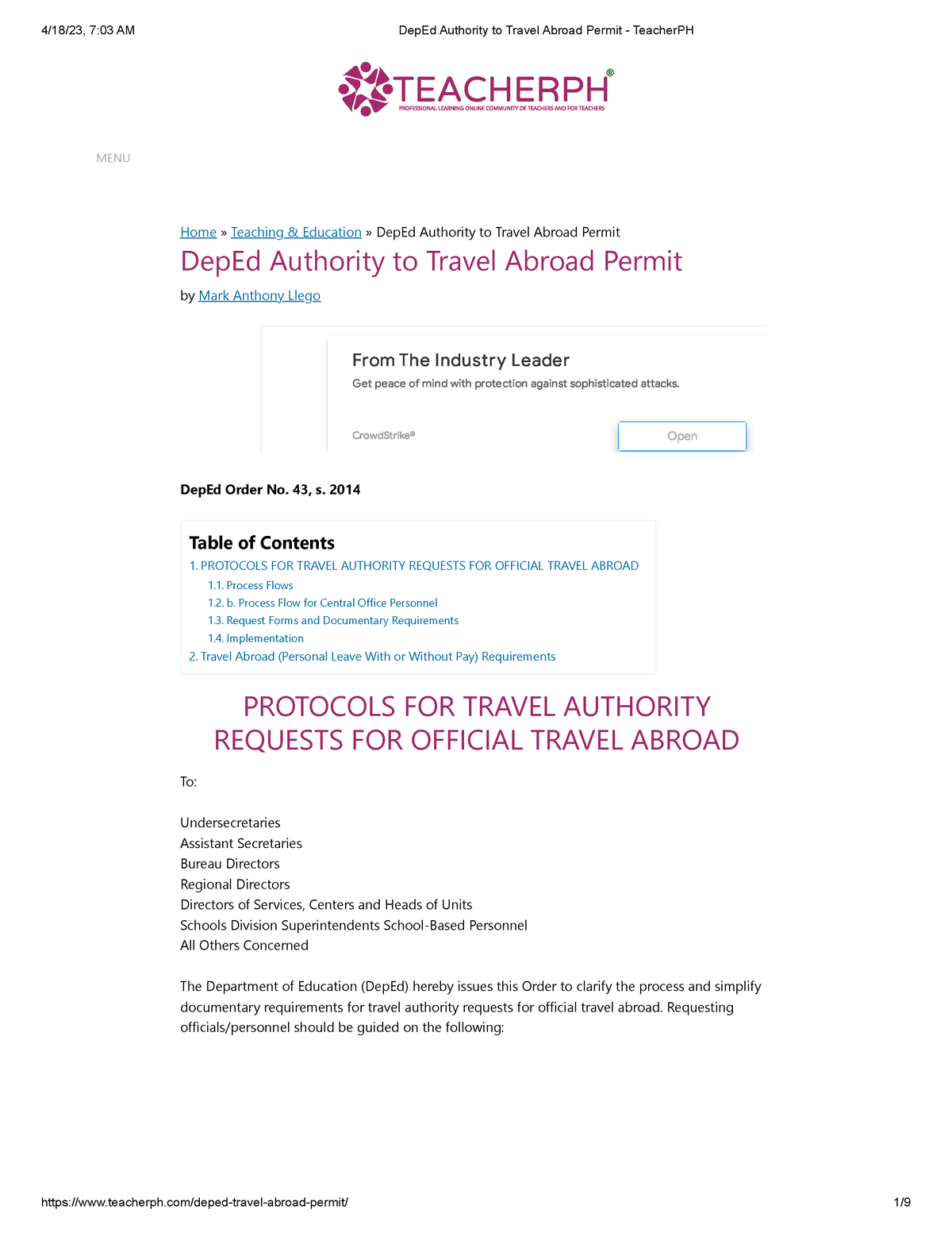 travel abroad requirements deped