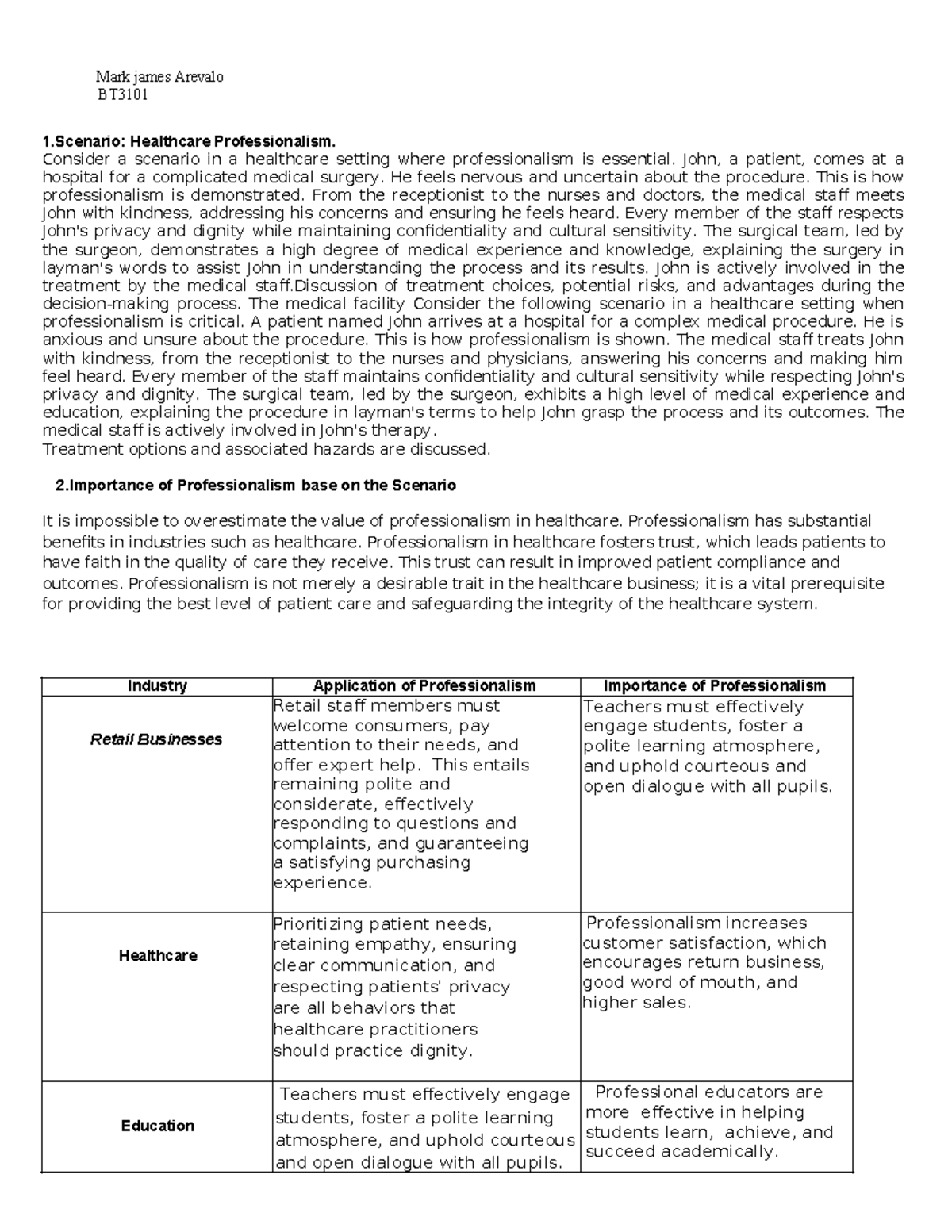 03 Assignment 1 arevalo - Mark james Arevalo BT 1: Healthcare ...