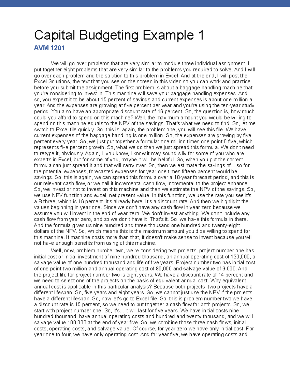 Capital Budgeting Example 1 - I put together eight problems that are ...