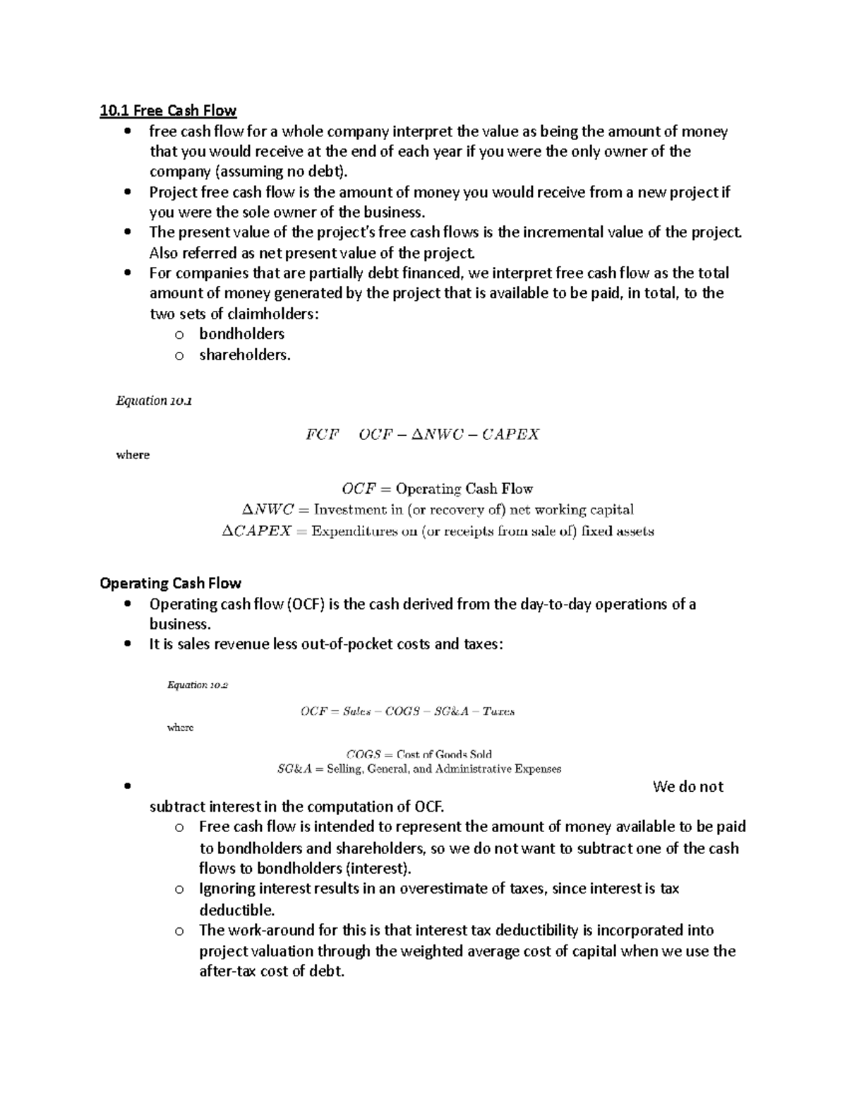 Chapter 10 - Capital Budgeting- Estimating Cash Flows - 10 Free Cash ...