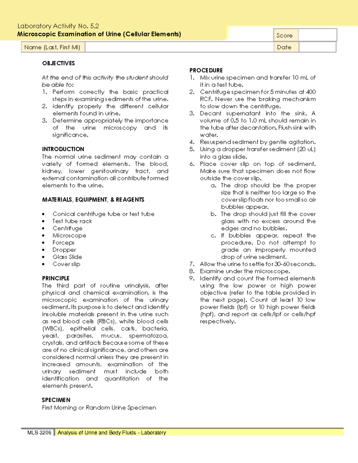 MLS+3206+Lab+Activity+No - OBJECTIVES At the end of this activity the ...