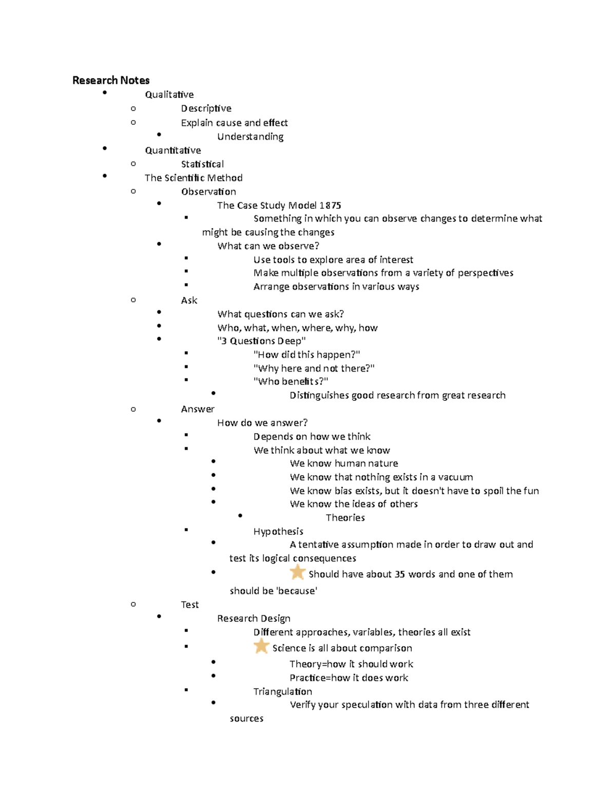 Research Notes - Research Notes Qualitative o Descriptive o Explain ...