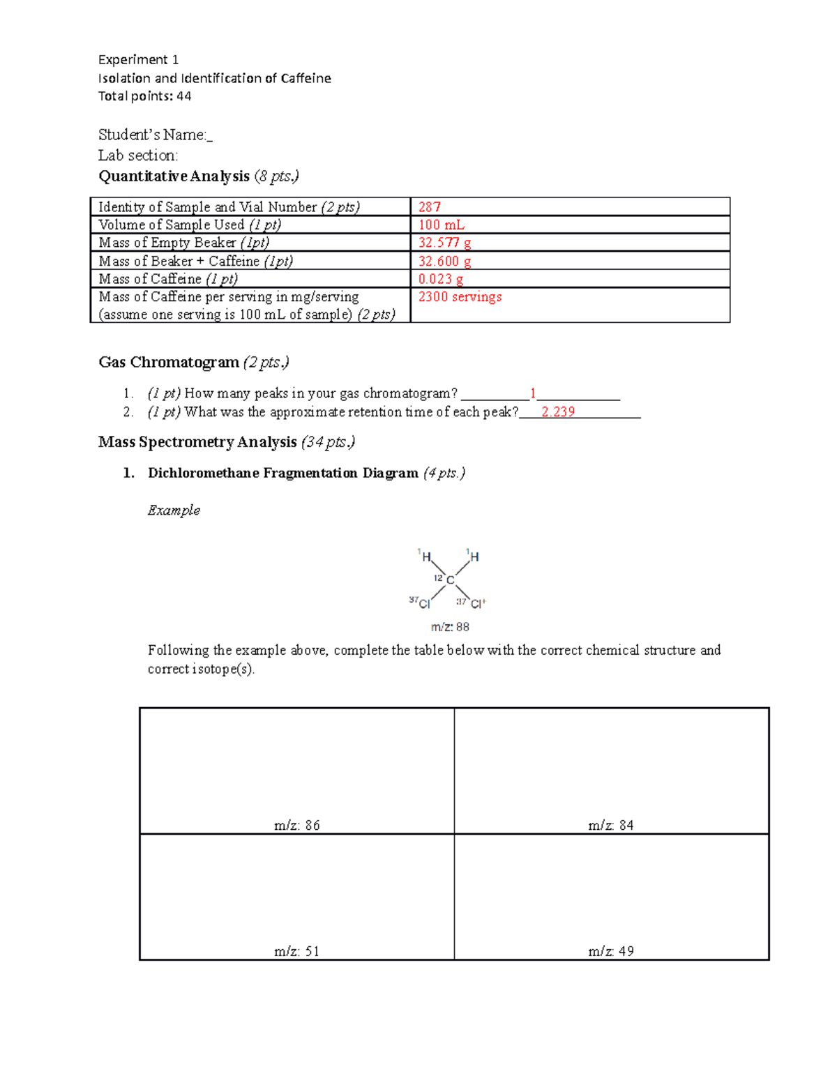 CHEM 110L - Experiment 1 Isolation and Identification of Caffeine ...