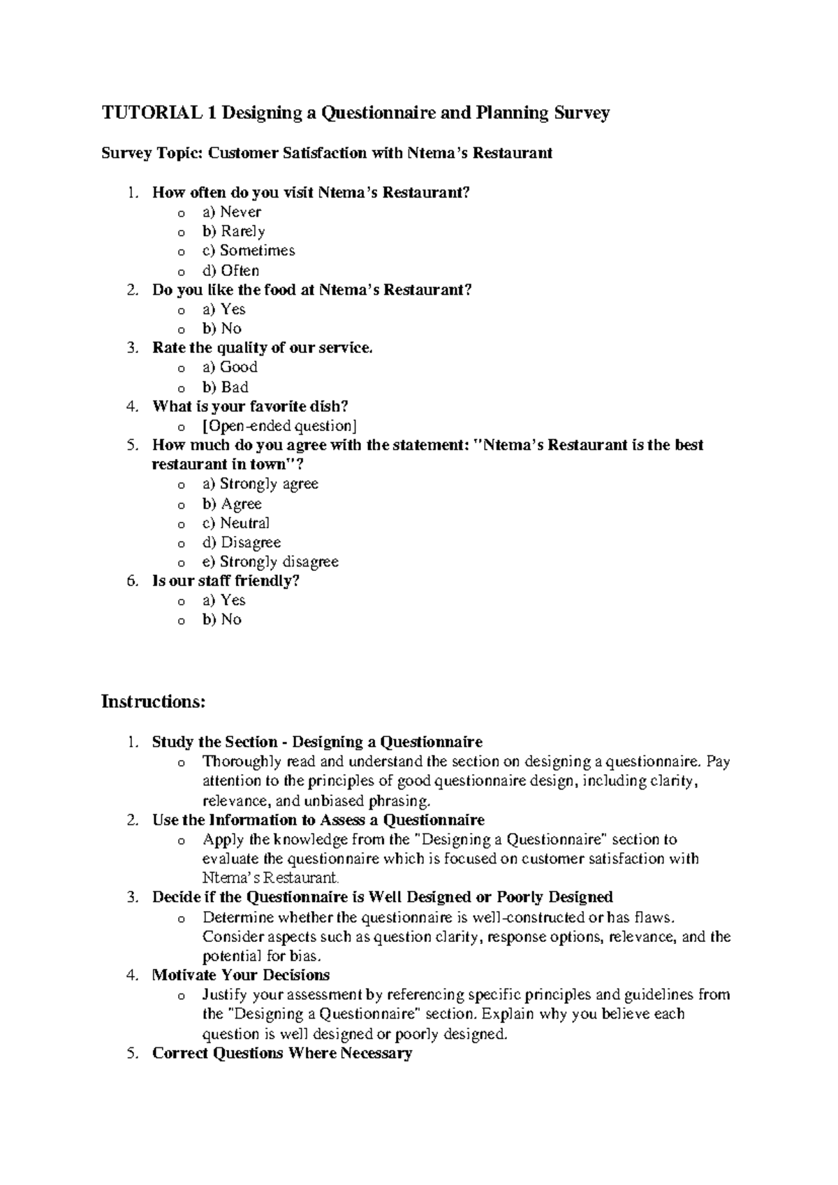 Tutorial 1 Designing a Questionnaire and Planning Survey - TUTORIAL 1 ...