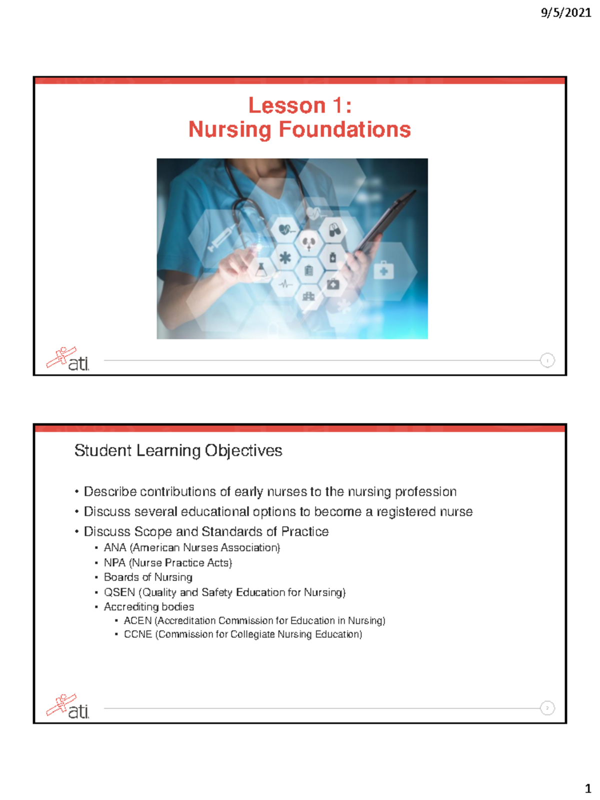 Unit 1- CH 1-7, 19 - Lecture notes 1-7 ,9 - 1 Lesson 1: Nursing ...