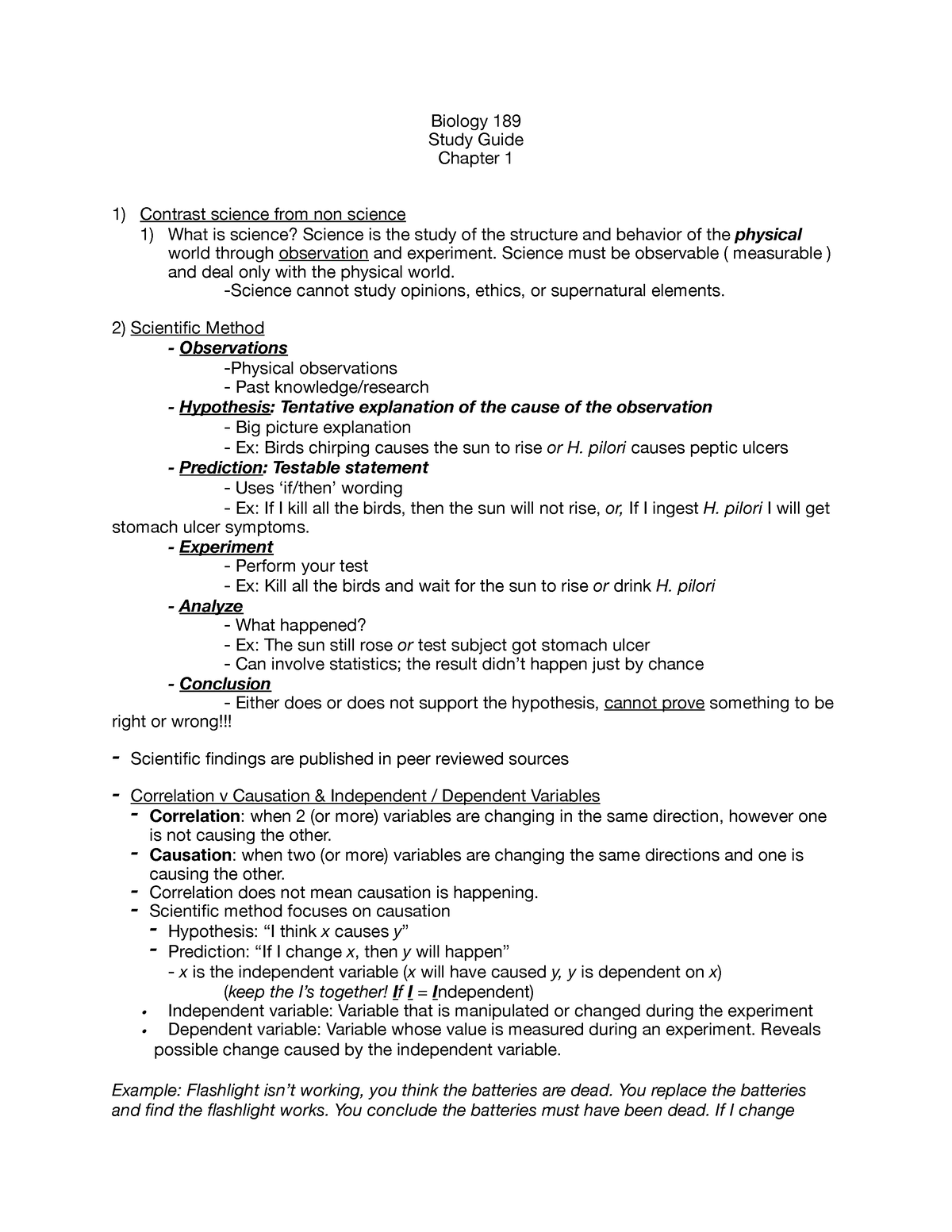 Biol 189 Ch 1 Study Guide - Biology 189 Study Guide Chapter 1 Contrast ...