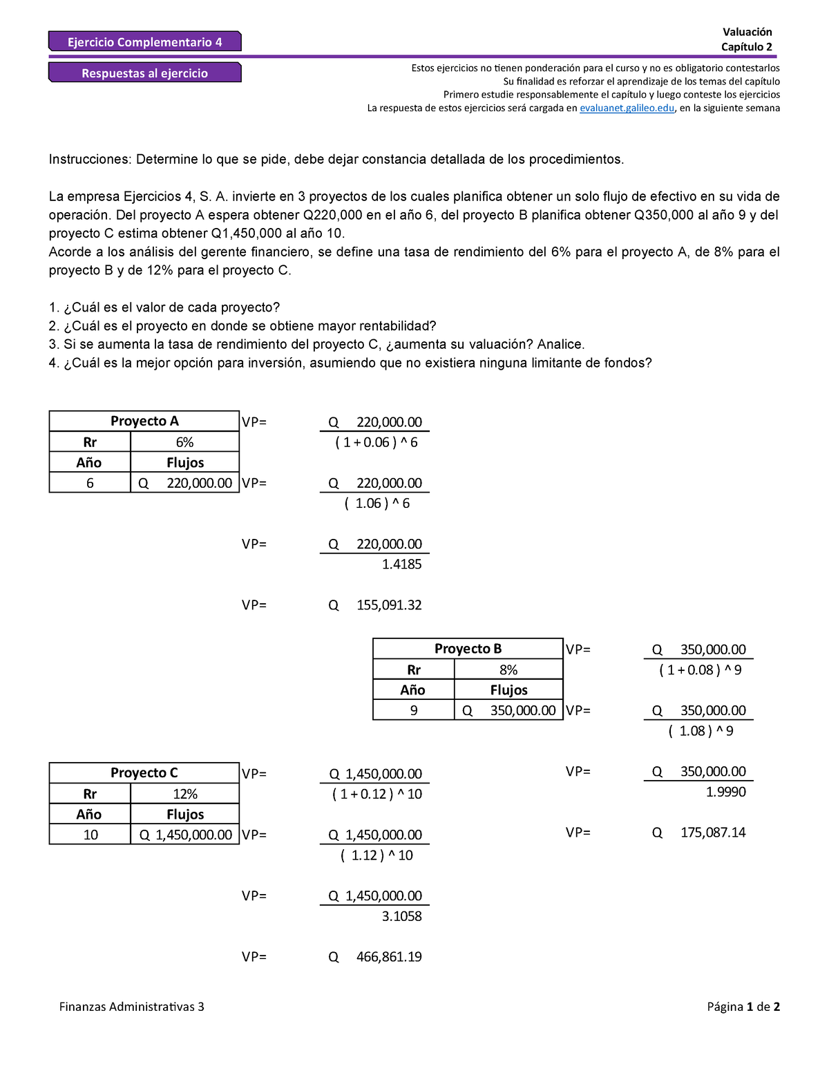 Fa3 Ejercicio4captulo2 Respuesta 2019 Finanzas Administrativas 3 Página 1 De 2 Ejercicio 8287