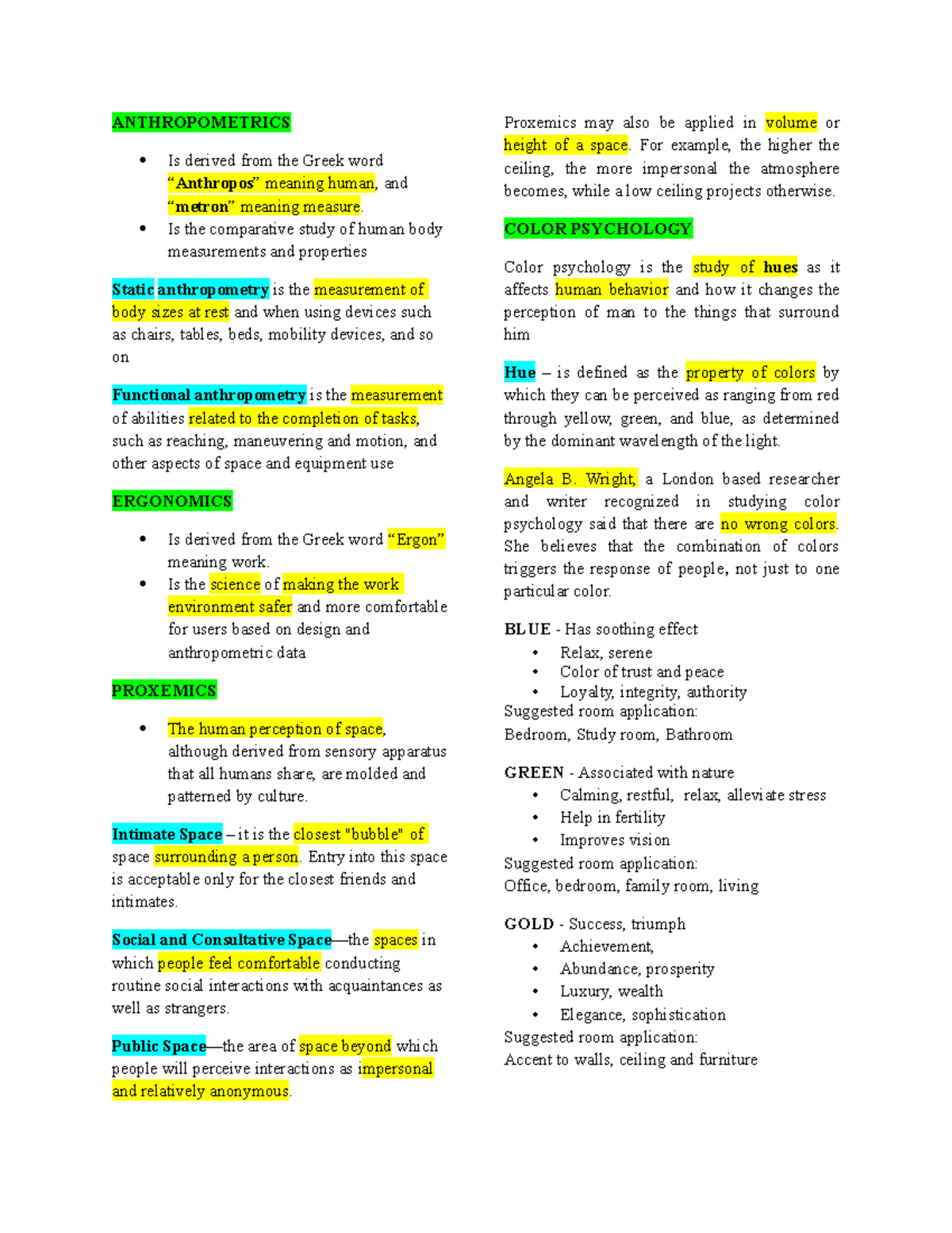 Architectural Interior Notes - ANTHROPOMETRICS Is derived from the ...