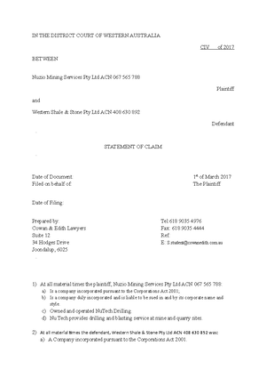 Civil Procedure Minute OF Orders Sought Assessment - IN THE DISTRICT ...