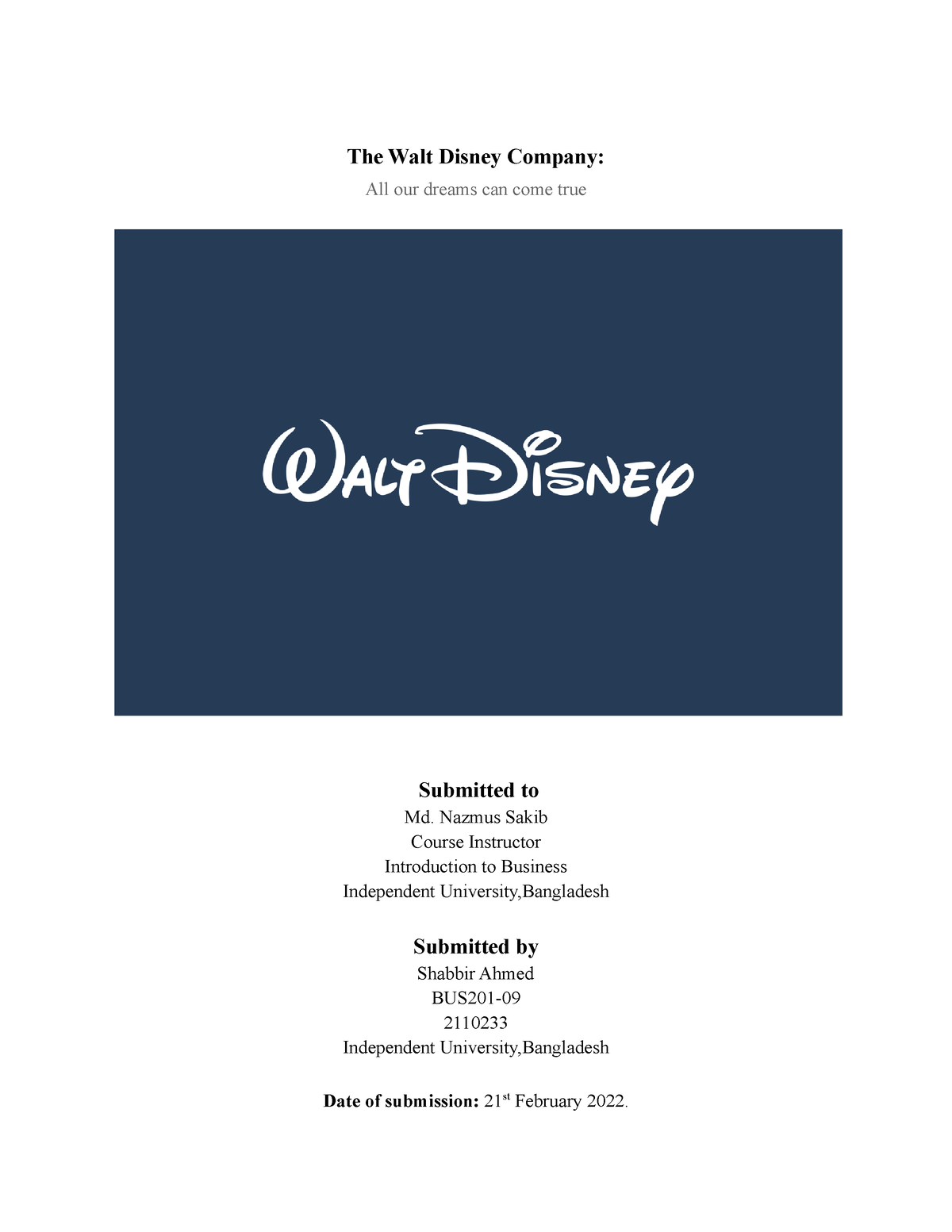 assignment on walt disney company