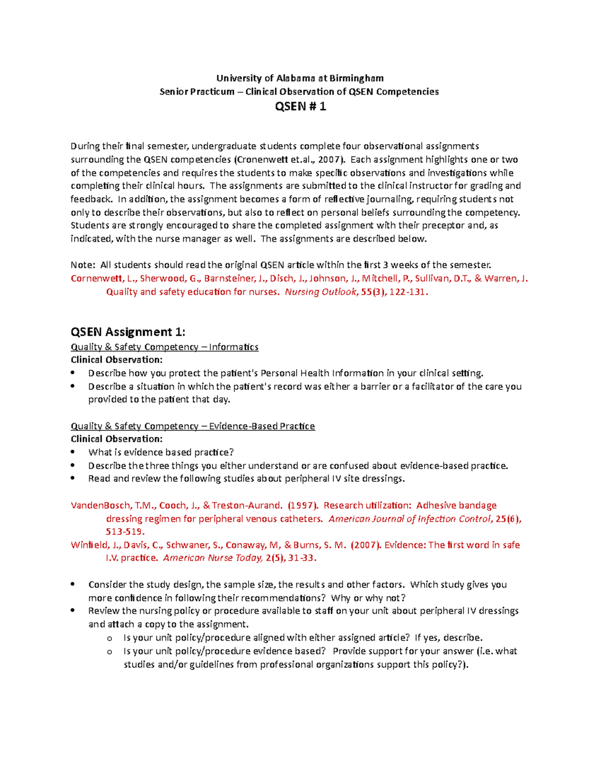QSEN assign 1 - Fill in the blank subjective + answers too IV policy ...