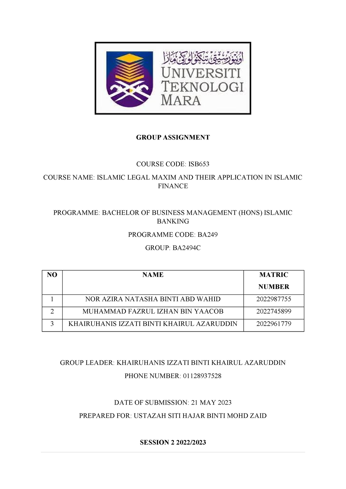 group-assignment-isb653-islamic-legal-maxim-uitm-studocu