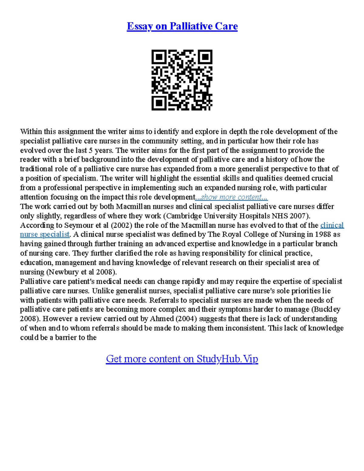 Palliative Care Essay - Essay on Palliative Care Within this assignment ...