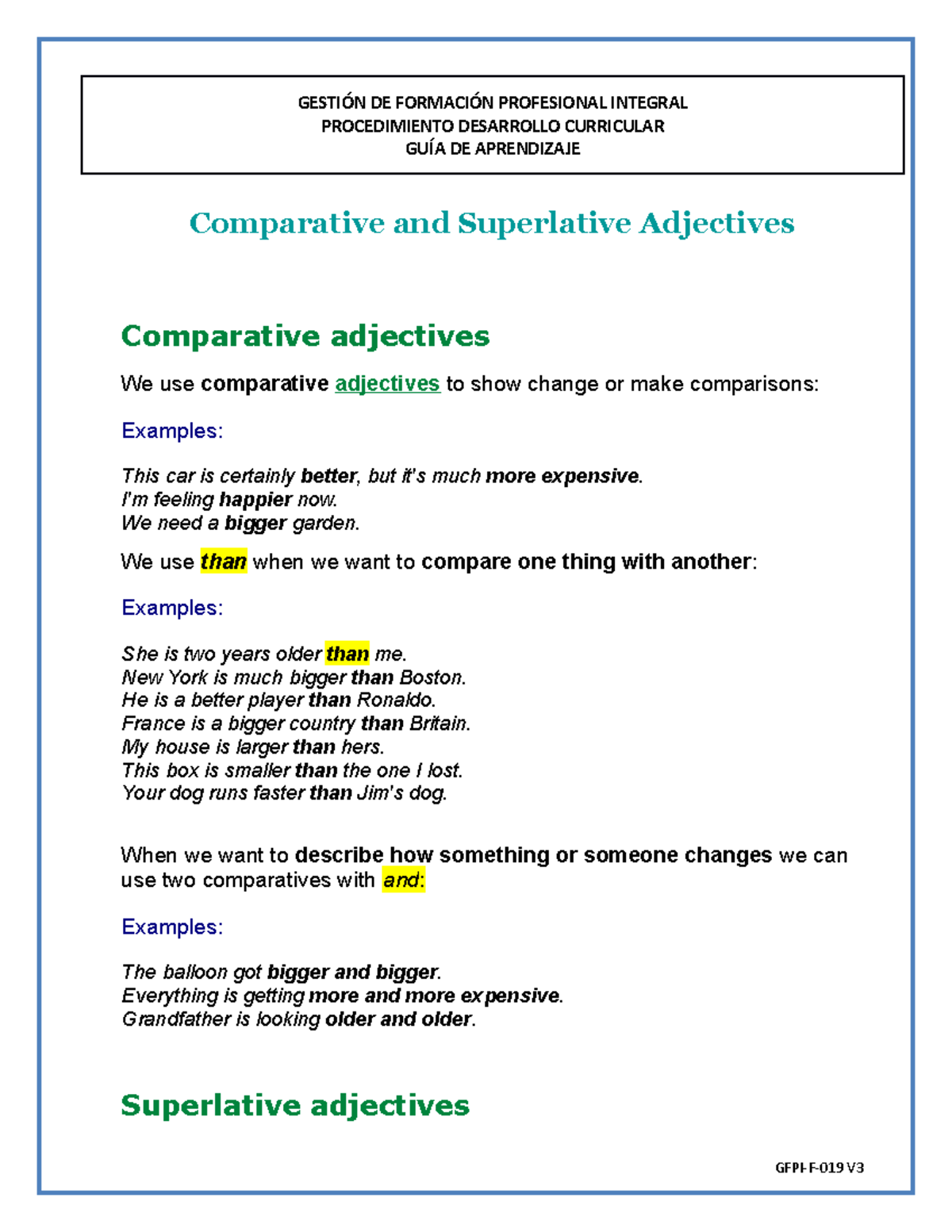 Guia 04 Comparative And Superlative - GestiÓn De FormaciÓn Profesional 