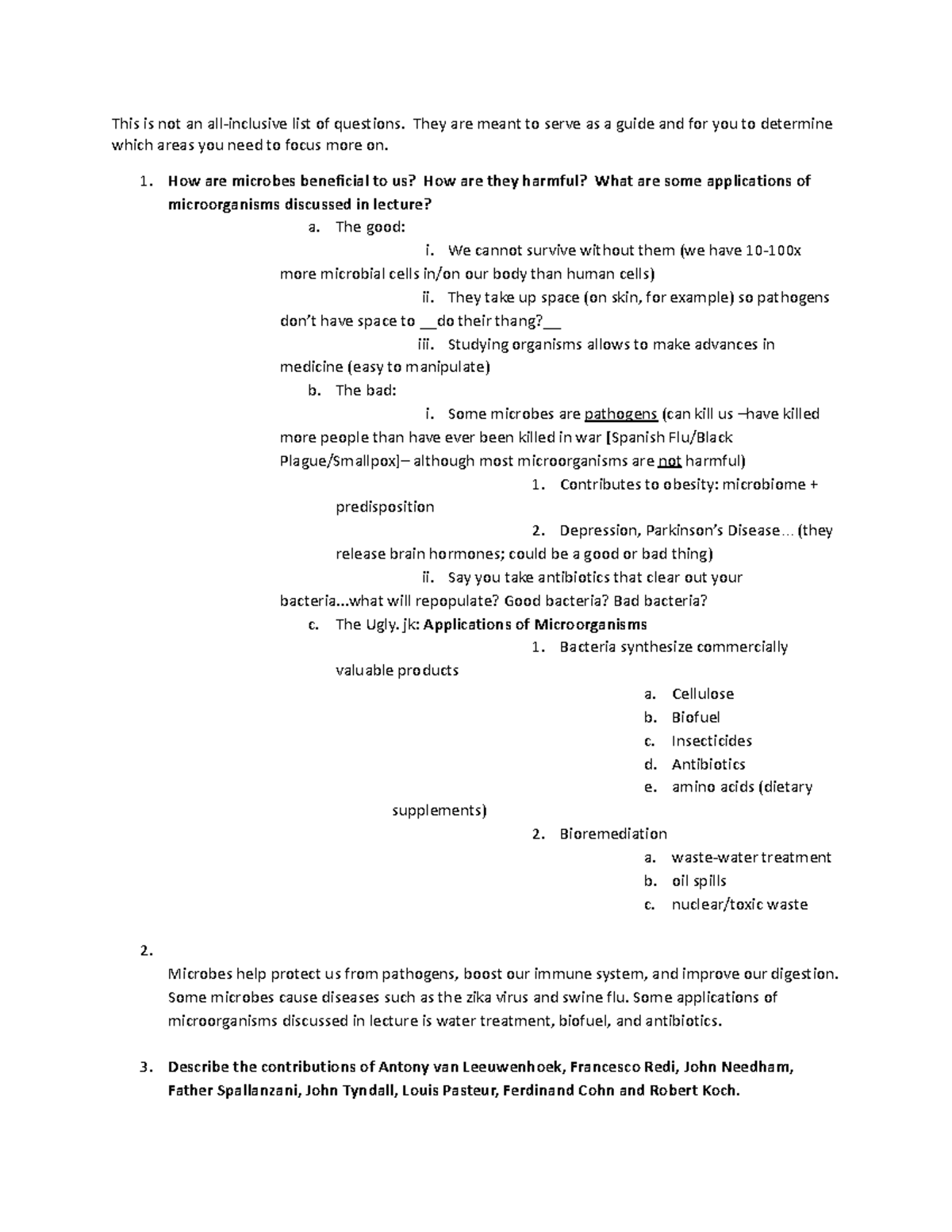 Micro Exam 1Review s - sample exam - This is not an all-inclusive list ...