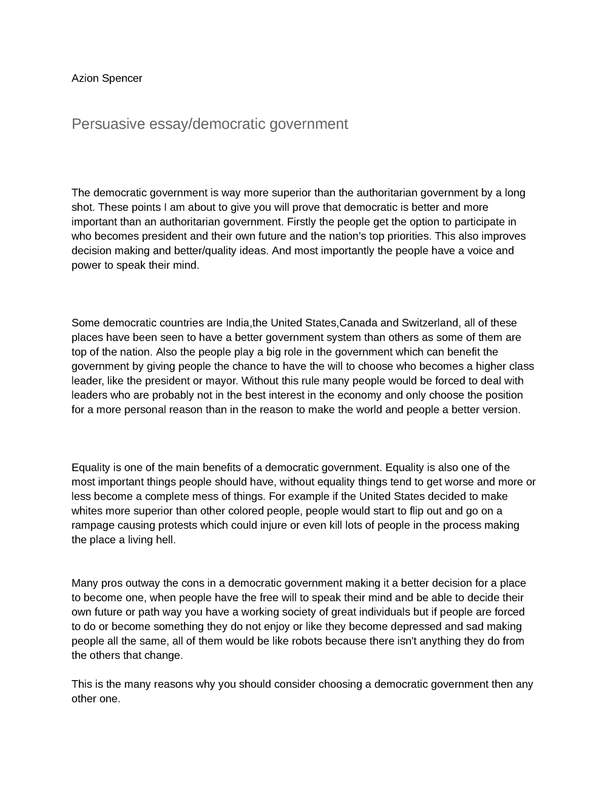 write an essay on advantages of democratic government