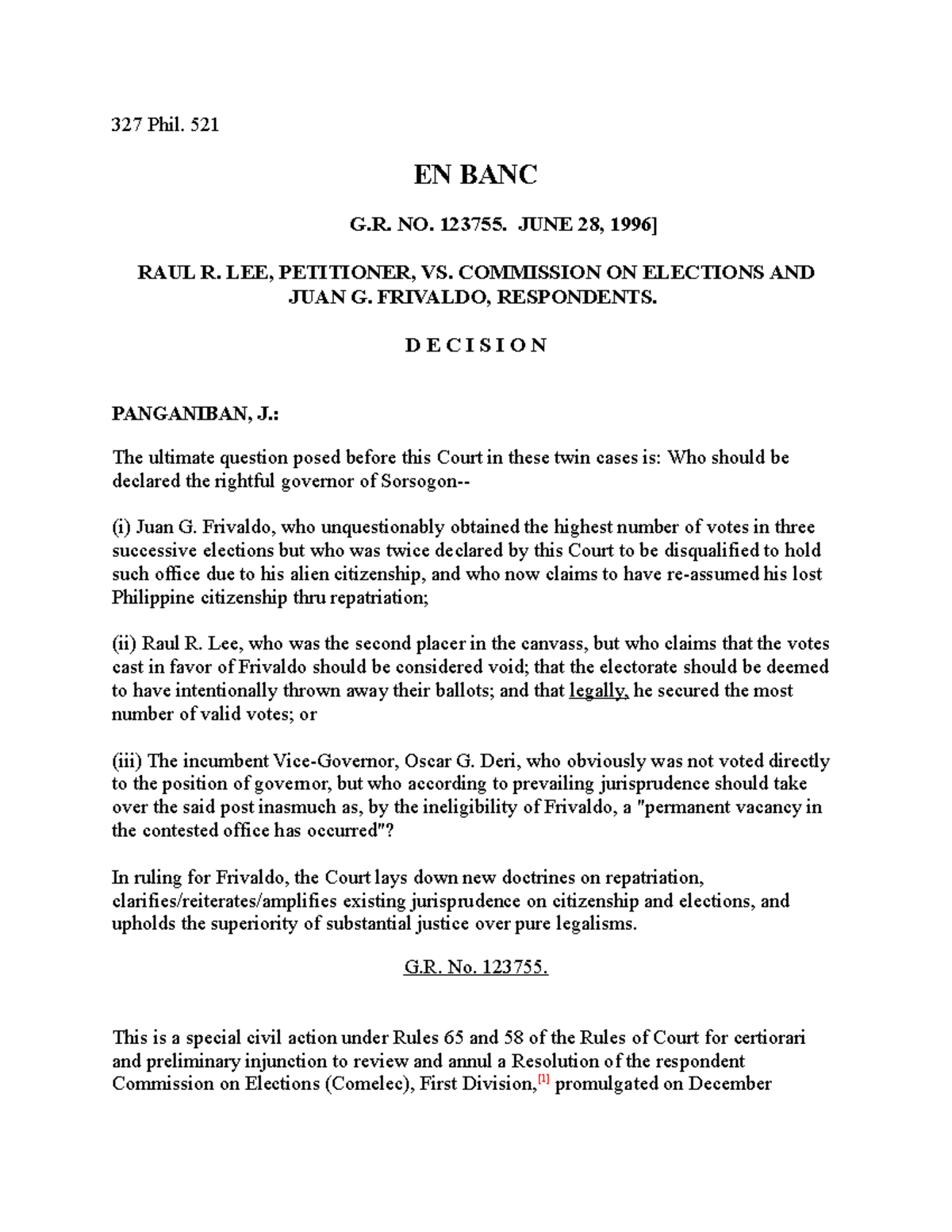 003. G.R. No. 120295 - JUAN G. Frivaldo, Petitioner, VS. Commission ON ...