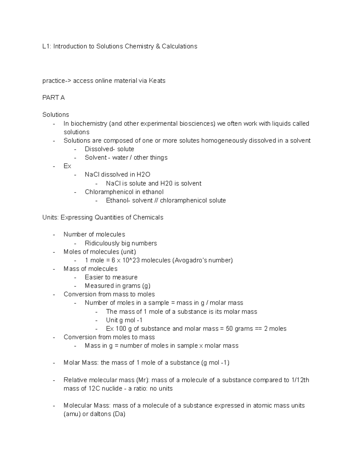 Lecture 1 Introduction To Solutions And Calculations 4bby1020 Kcl Studocu Lecture 1 Introduction To Solutions And Calculations 4bby1020 Kcl Studocu