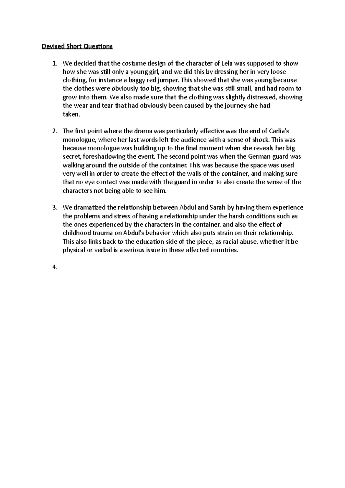 Devised Short Questions This showed that she was young because the