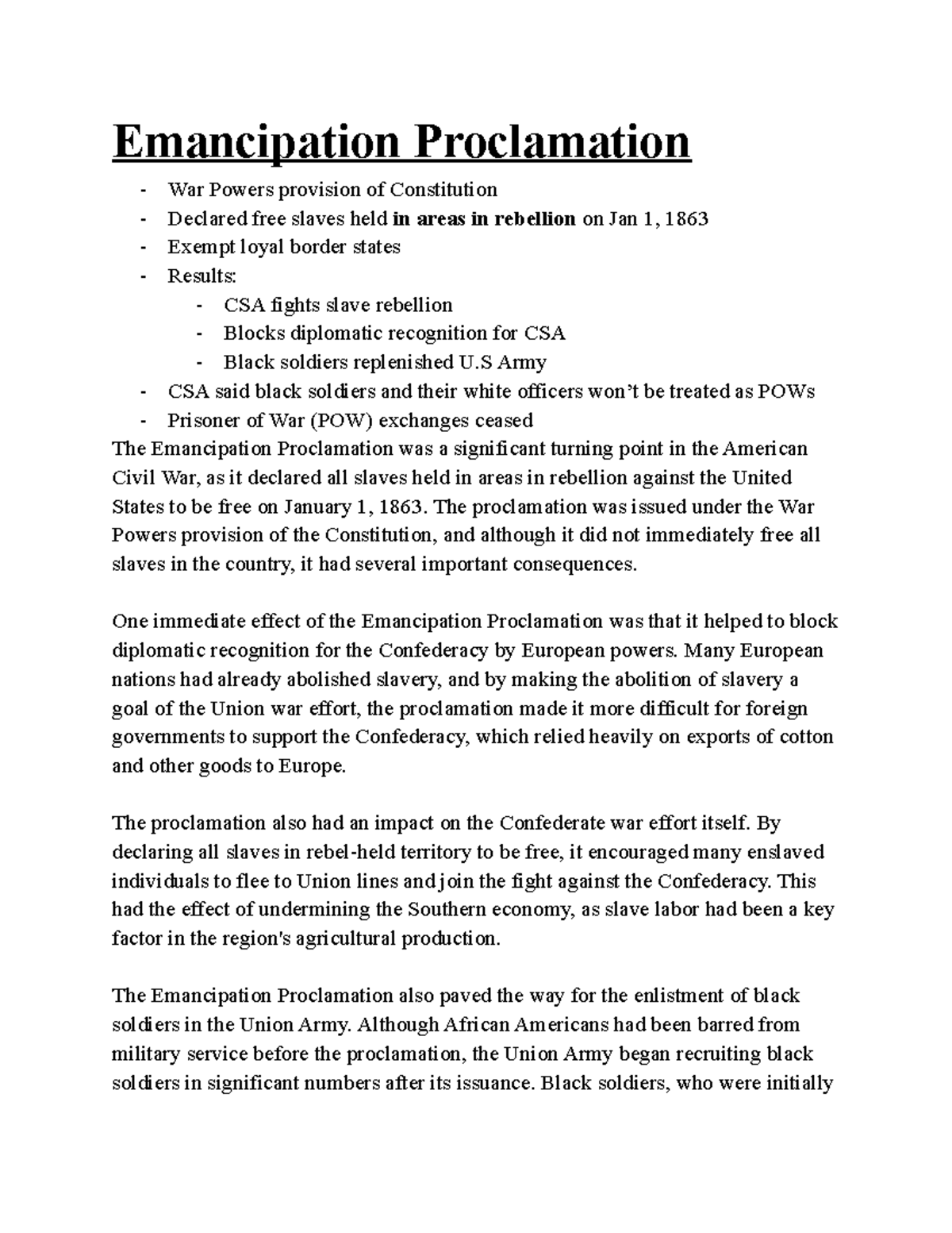 emancipation proclamation student essay