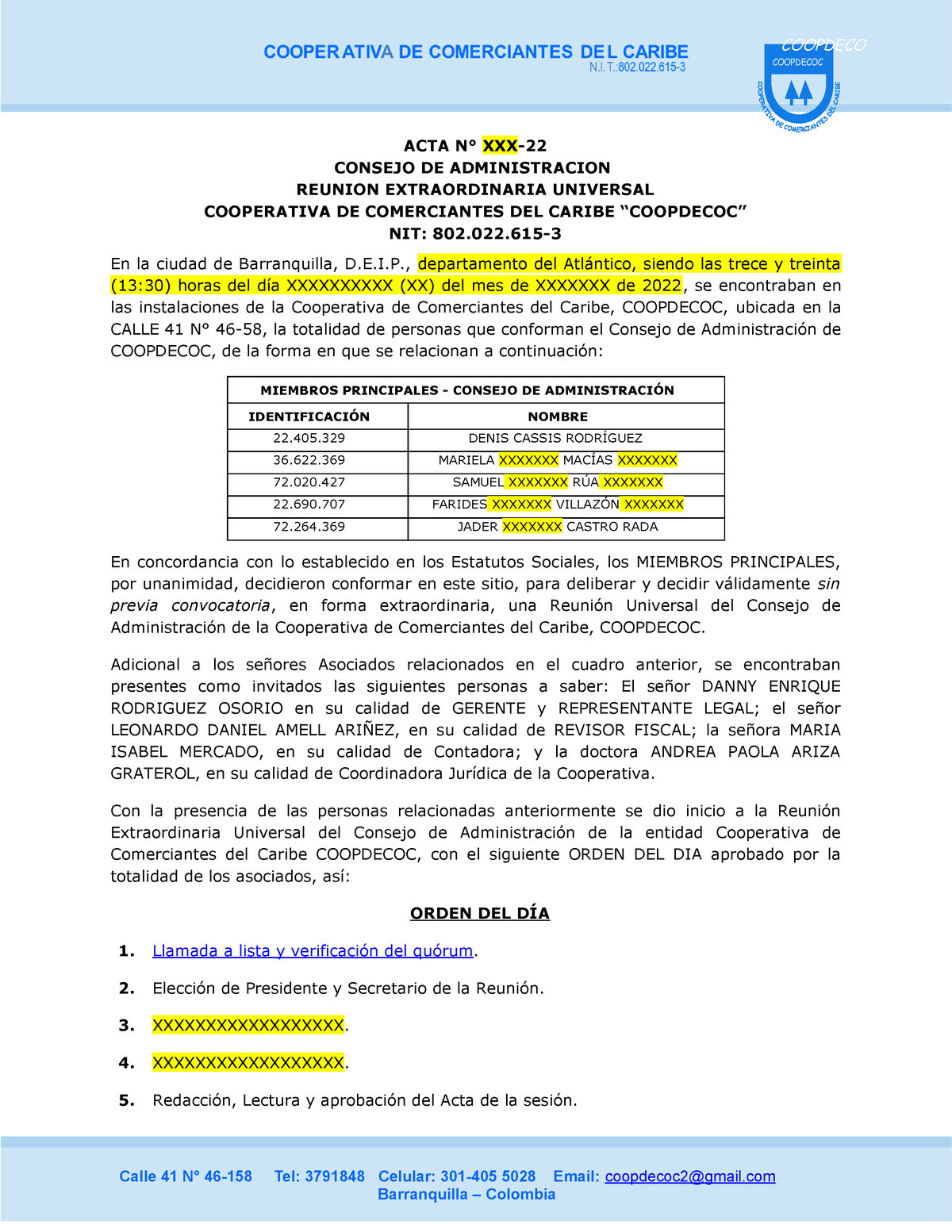 00 Modelo Acta De Consejo Administracion Universal Extraordinaria